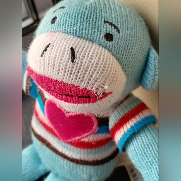 Dan Dee collectors choice Sock Monkey blue heart stripe sweater 9” Tall plush - Picture 6 of 11